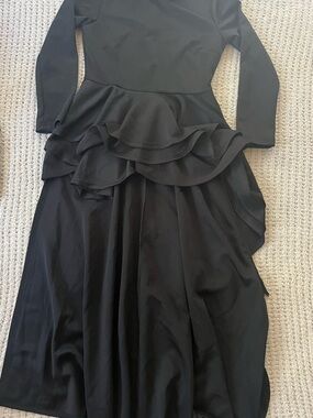 Elegant Black Ruffle Peplum Hi-Low Dress - Women